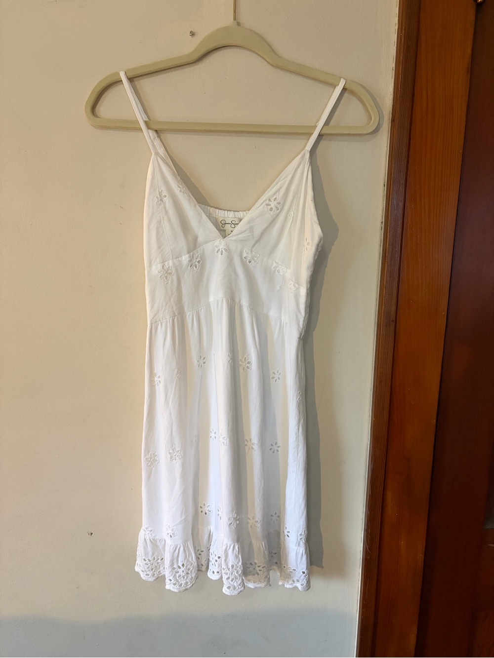 Jessica Simpson White Eyelet Lace-Trim Mini Slip Dress
